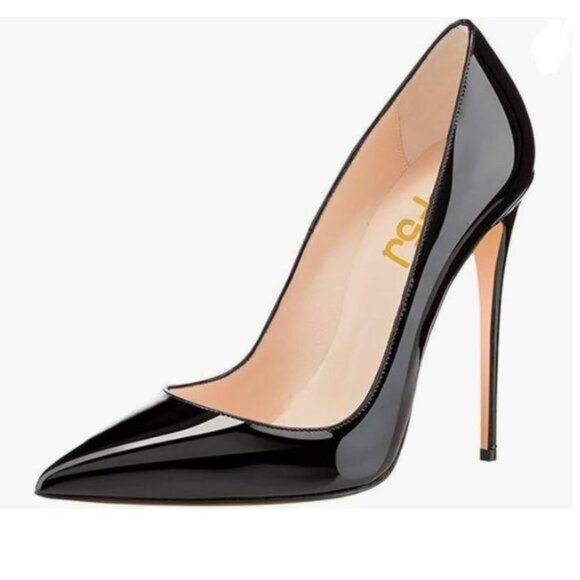 FSJ Black Pointed Toe Pumps High Heel Sexy Stilettos Slip On Office Cute Evening - Picture 1 of 8
